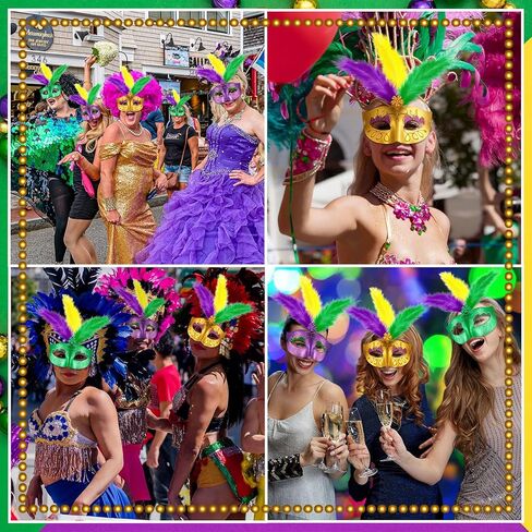 18 Pcs Mardi Gras Feather Masks Bulk Carnival Masquerade Mask Party Decorations Mardi Gras Cosplay Costumes Dress Up Accessories for Women Men Venetian Party Favors in Saudi Arabia