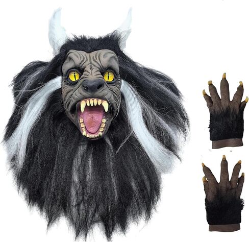 Halloween Impersonator Michael Ghastful Werewolf Mask Latex Thrilling Night Mask with Claw for Ball Creepy Props One Size Fit All in Saudi Arabia