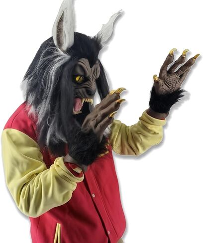 Halloween Impersonator Michael Ghastful Werewolf Mask Latex Thrilling Night Mask with Claw for Ball Creepy Props One Size Fit All in Saudi Arabia