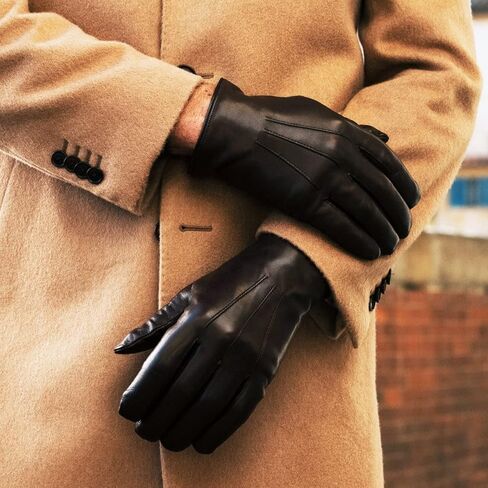 Fratelli Orsini Winter Gloves Marco Brown for Men - Lambskin Leather Gloves with brown fur lining - color Brown in Saudi Arabia