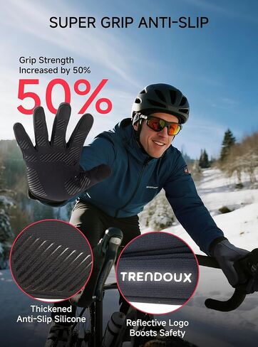 TRENDOUX Flexible Thin Winter Gloves: Waterproof Windproof Touchscreen Anti-Slip Silicone Lightweight Gloves Men Women, Polar Fleece Lined, Reflective Logo for Driving Running Riding Cycling Typing in Saudi Arabia