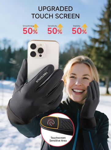 TRENDOUX Flexible Thin Winter Gloves: Waterproof Windproof Touchscreen Anti-Slip Silicone Lightweight Gloves Men Women, Polar Fleece Lined, Reflective Logo for Driving Running Riding Cycling Typing in Saudi Arabia