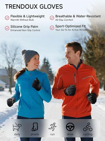 TRENDOUX Flexible Thin Winter Gloves: Waterproof Windproof Touchscreen Anti-Slip Silicone Lightweight Gloves Men Women, Polar Fleece Lined, Reflective Logo for Driving Running Riding Cycling Typing in Saudi Arabia