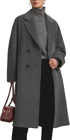 Kissonic Womens Long Pea Coat Winter Double Breasted Oversized Trench Coat Notch Lapel Overcoat Causal Dress Coat in Saudi Arabia