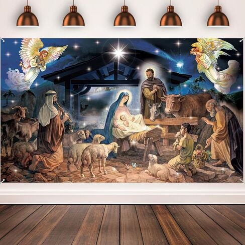 Tatuo 7 x 5 ft Christmas Decoration Christmas Religious Backdrop Holy Nativity Photography Background Christmas Photography Background for Winter Xmas Outdoor Indoor Church Medieval Party Supplies in Saudi Arabia
