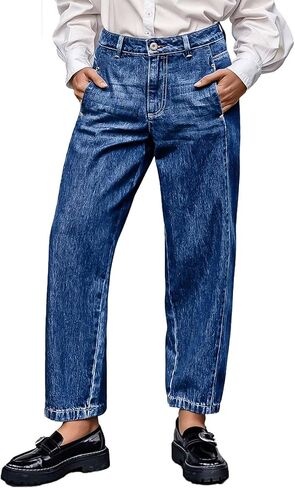 Flamingals Straight Leg Crop Jeans for Women Wash Raw Hem Mid Waist Jeans in Saudi Arabia