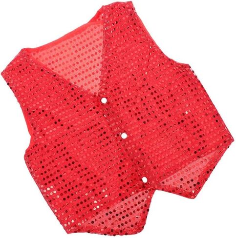 Shiny Sequin Vest for Boy Girl Stylish Costume Waistcoat for Jazz Dance Performance Red Glitter Vest for Boys and Girls for Height Breathable and Comfortable Design in Saudi Arabia