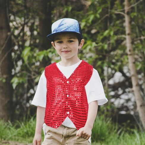 Shiny Sequin Vest for Boy Girl Stylish Costume Waistcoat for Jazz Dance Performance Red Glitter Vest for Boys and Girls for Height Breathable and Comfortable Design in Saudi Arabia