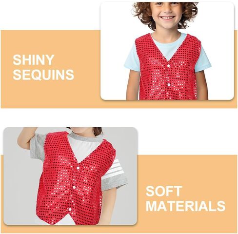 Shiny Sequin Vest for Boy Girl Stylish Costume Waistcoat for Jazz Dance Performance Red Glitter Vest for Boys and Girls for Height Breathable and Comfortable Design in Saudi Arabia