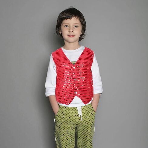 Shiny Sequin Vest for Boy Girl Stylish Costume Waistcoat for Jazz Dance Performance Red Glitter Vest for Boys and Girls for Height Breathable and Comfortable Design in Saudi Arabia