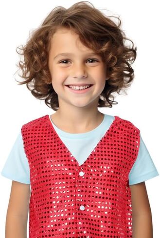 Shiny Sequin Vest for Boy Girl Stylish Costume Waistcoat for Jazz Dance Performance Red Glitter Vest for Boys and Girls for Height Breathable and Comfortable Design in Saudi Arabia