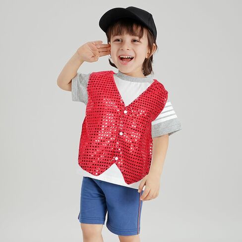 Shiny Sequin Vest for Boy Girl Stylish Costume Waistcoat for Jazz Dance Performance Red Glitter Vest for Boys and Girls for Height Breathable and Comfortable Design in Saudi Arabia