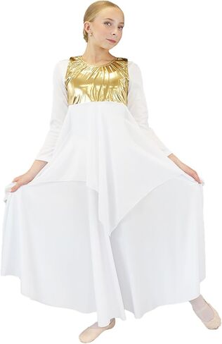 Danzcue Girls Worship Tunic Praise Dance Tunic for Girl Metallic Patchwork Sleeveless Asymmetrical Hem Liturgical Dance Top in Saudi Arabia