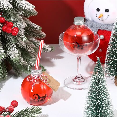 Baderke 30 Pcs 6 oz Plastic Potion Bottles for Drinks Christmas Ornament Drink Balls with Straw and Tags Plastic Refillable Cocktail Decorate Ball(Silver,Drink Me) in Saudi Arabia