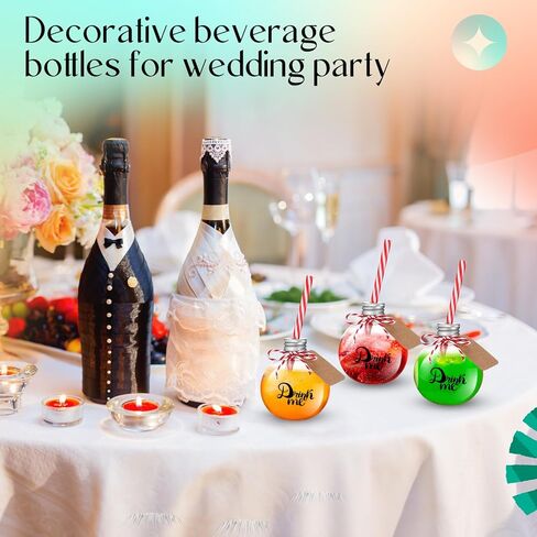 Baderke 30 Pcs 6 oz Plastic Potion Bottles for Drinks Christmas Ornament Drink Balls with Straw and Tags Plastic Refillable Cocktail Decorate Ball(Silver,Drink Me) in Saudi Arabia