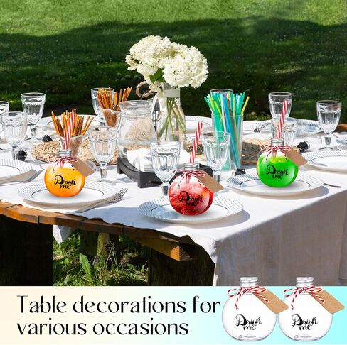 Baderke 30 Pcs 6 oz Plastic Potion Bottles for Drinks Christmas Ornament Drink Balls with Straw and Tags Plastic Refillable Cocktail Decorate Ball(Silver,Drink Me) in Saudi Arabia