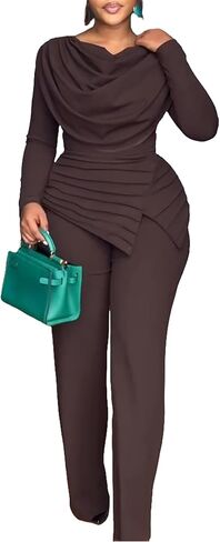 CHICME Women's Fall Jumpsuit Long Sleeve Jumpsuit Dressy Cowl Neck Asymmetrical Hem Overall Zipper Back One Piece Outfit in Saudi Arabia