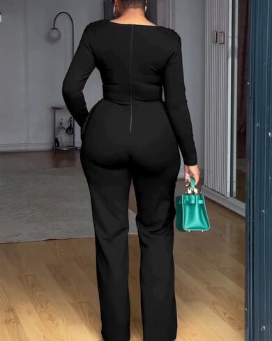 CHICME Women's Fall Jumpsuit Long Sleeve Jumpsuit Dressy Cowl Neck Asymmetrical Hem Overall Zipper Back One Piece Outfit in Saudi Arabia