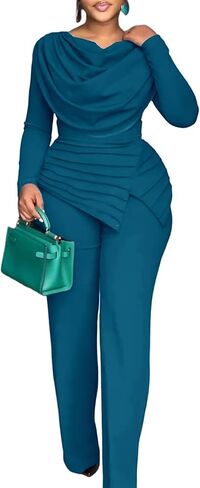 CHICME Women's Fall Jumpsuit Long Sleeve Jumpsuit Dressy Cowl Neck Asymmetrical Hem Overall Zipper Back One Piece Outfit in Saudi Arabia