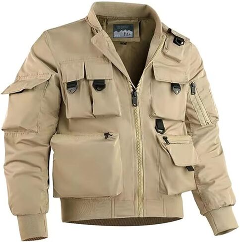 Men's Tactical Jacket Multi-Pocket Cargo Windbreaker Coats Casual Army Motorcycle Bomber Outerwear in Saudi Arabia