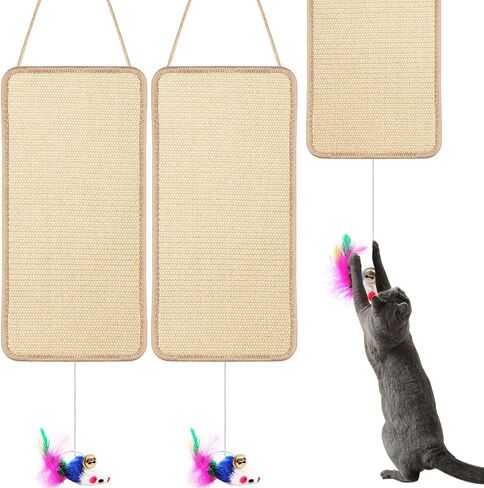 2 Pack Sisal Door Cat Scratching Mat Double Use Hanging Scratcher Wall Floor Mount Natural Cat Scratch Mat Cat Scratching Pad for Indoor Cats Kitten with Hemp Rope, 7.87 x 19.69 inches in Saudi Arabia