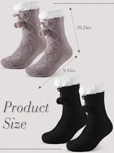 Foaincore 2 Pcs Slipper Socks for Women Sherpa Fuzzy Socks Non Slip Winter Warm Soft Home Fleece-lined Gripper Socks in Saudi Arabia