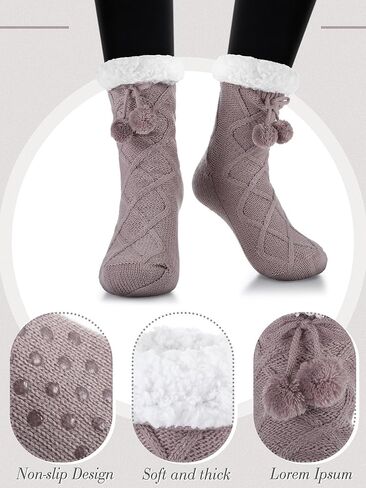 Foaincore 2 Pcs Slipper Socks for Women Sherpa Fuzzy Socks Non Slip Winter Warm Soft Home Fleece-lined Gripper Socks in Saudi Arabia
