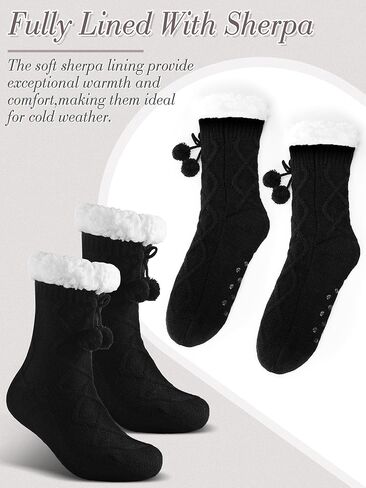 Foaincore 2 Pcs Slipper Socks for Women Sherpa Fuzzy Socks Non Slip Winter Warm Soft Home Fleece-lined Gripper Socks in Saudi Arabia
