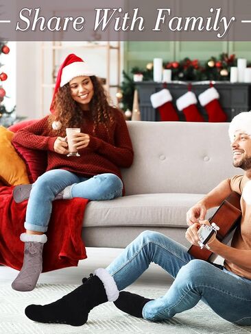 Foaincore 2 Pcs Slipper Socks for Women Sherpa Fuzzy Socks Non Slip Winter Warm Soft Home Fleece-lined Gripper Socks in Saudi Arabia