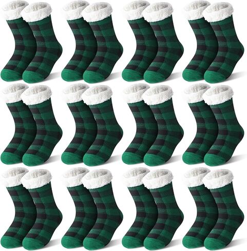 12 Pairs Christmas Fuzzy Slipper Socks Anti Slip Cozy Fluffy Socks for Women Winter Christmas Gifts in Saudi Arabia