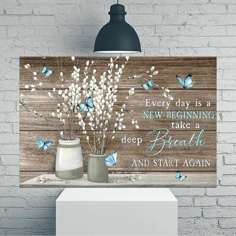 Willow Branches Butterflies Vase Wooden Vintage Rustic Canvas Wall Art - 12x18in Unframed Poster- Home & Office Decor for Living Room, Bedroom, Kitchen & Cafe in Saudi Arabia