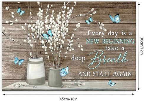 Willow Branches Butterflies Vase Wooden Vintage Rustic Canvas Wall Art - 12x18in Unframed Poster- Home & Office Decor for Living Room, Bedroom, Kitchen & Cafe in Saudi Arabia