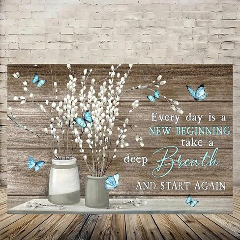 Willow Branches Butterflies Vase Wooden Vintage Rustic Canvas Wall Art - 12x18in Unframed Poster- Home & Office Decor for Living Room, Bedroom, Kitchen & Cafe in Saudi Arabia