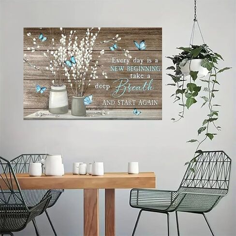 Willow Branches Butterflies Vase Wooden Vintage Rustic Canvas Wall Art - 12x18in Unframed Poster- Home & Office Decor for Living Room, Bedroom, Kitchen & Cafe in Saudi Arabia