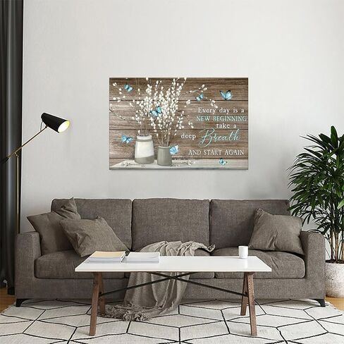 Willow Branches Butterflies Vase Wooden Vintage Rustic Canvas Wall Art - 12x18in Unframed Poster- Home & Office Decor for Living Room, Bedroom, Kitchen & Cafe in Saudi Arabia