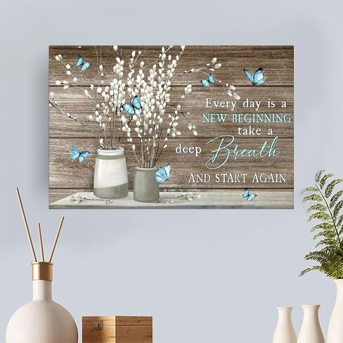 Willow Branches Butterflies Vase Wooden Vintage Rustic Canvas Wall Art - 12x18in Unframed Poster- Home & Office Decor for Living Room, Bedroom, Kitchen & Cafe in Saudi Arabia