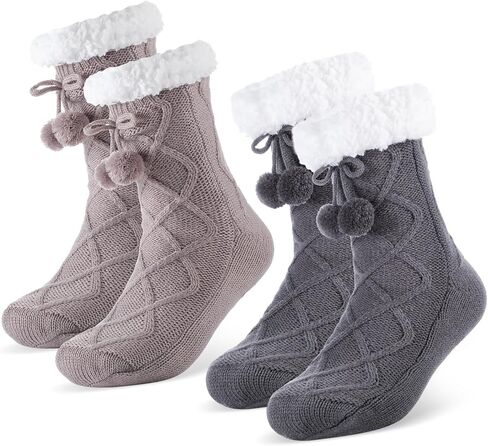 Foaincore 2 Pcs Slipper Socks for Women Sherpa Fuzzy Socks Non Slip Winter Warm Soft Home Fleece-lined Gripper Socks in Saudi Arabia