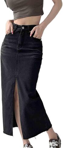 Women's Retro Split Denim Skirt with Slim fit, high Waist and Hip Hugging A-line Skirt in Saudi Arabia