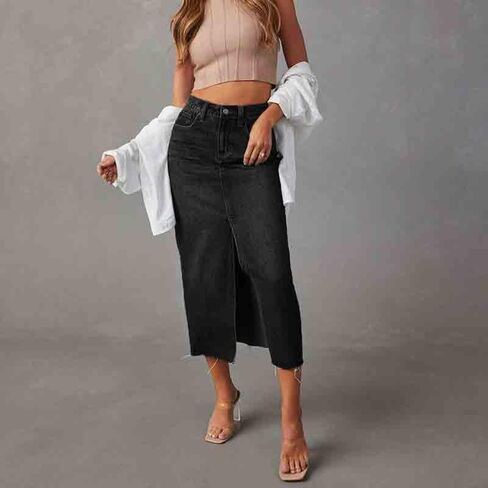 Women's Retro Split Denim Skirt with Slim fit, high Waist and Hip Hugging A-line Skirt in Saudi Arabia