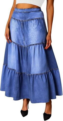 Women's Plus Size Tiered Ruffle Skirt Boho High Waisted A Line Flowy Maxi Going Out Skirts in Saudi Arabia