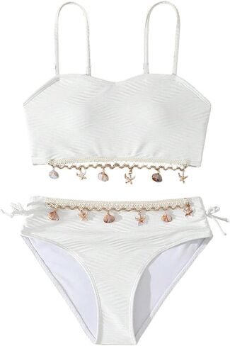 OYOANGLE Girl's Two Piece Shell Decor Bikini Sets Textured Top High Waist Hipster Cute Swimsuits in Saudi Arabia