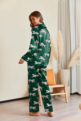 Ekouaer Pajamas For Women Set Silk Pjs 2 Piece Satin Sleepwear Long Sleeve Button Down Lounge Sets With Pant in Kuwait