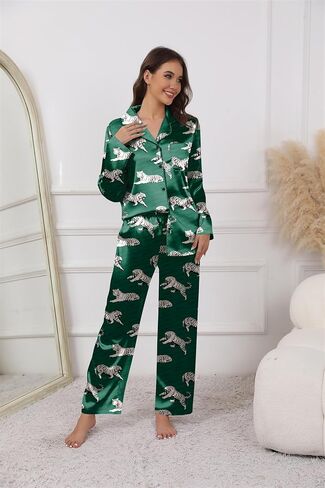 Ekouaer Pajamas For Women Set Silk Pjs 2 Piece Satin Sleepwear Long Sleeve Button Down Lounge Sets With Pant in Kuwait