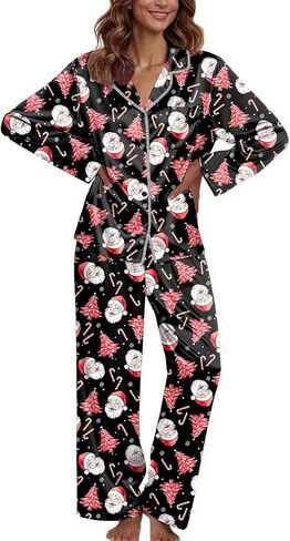 Ekouaer Pajamas For Women Set Silk Pjs 2 Piece Satin Sleepwear Long Sleeve Button Down Lounge Sets With Pant in Kuwait