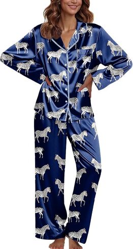 Ekouaer Pajamas For Women Set Silk Pjs 2 Piece Satin Sleepwear Long Sleeve Button Down Lounge Sets With Pant in Kuwait