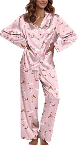 Ekouaer Pajamas For Women Set Silk Pjs 2 Piece Satin Sleepwear Long Sleeve Button Down Lounge Sets With Pant in Kuwait