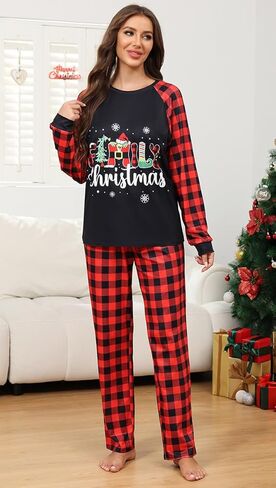 Christmas Pajamas Family Matching Sets, Womens Pjs Set, Couples Long Sleeve Sleepwear in Saudi Arabia