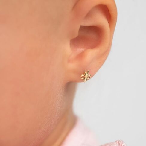14k Yellow Gold Honey Bee Outline Safety Screw Back Earrings For Toddlers and Little Girls - Sweet Bee Screw Back Earrings For Children in Saudi Arabia
