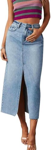 Women's Retro Split Denim Skirt with Slim fit, high Waist and Hip Hugging A-line Skirt in Saudi Arabia
