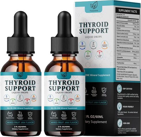 Thyroid Support for Women and Men Liquid Drops，Thyroid Drops with Selenium Zinc Iodine L-Tyrosine Ashwagandha for Energy & Metabolism Support, Hormone Balance,Vegan，Additives Free - 2 Fl. Oz in Saudi Arabia